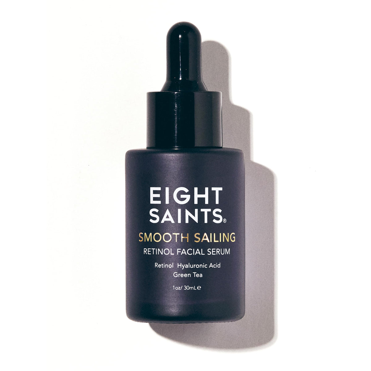 Eight Saints retinol serum bottle promoting smooth, hydrated skin.