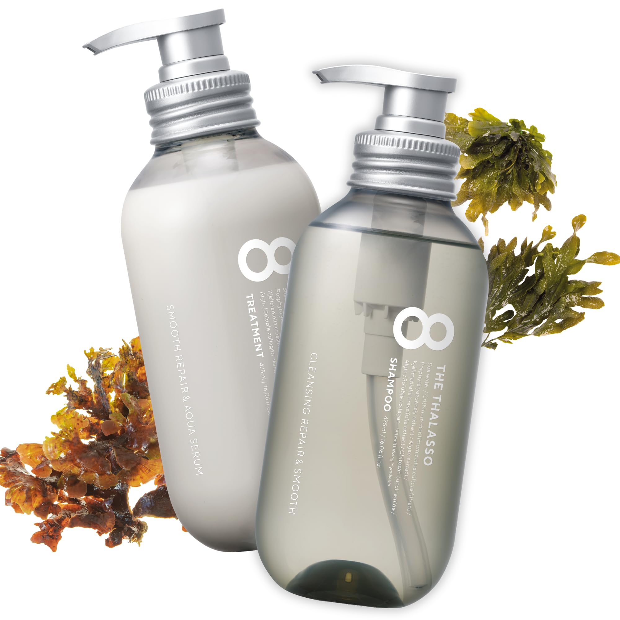 Eight the Thalasso detangling shampoo bottle for daily use, promoting smoother hair.