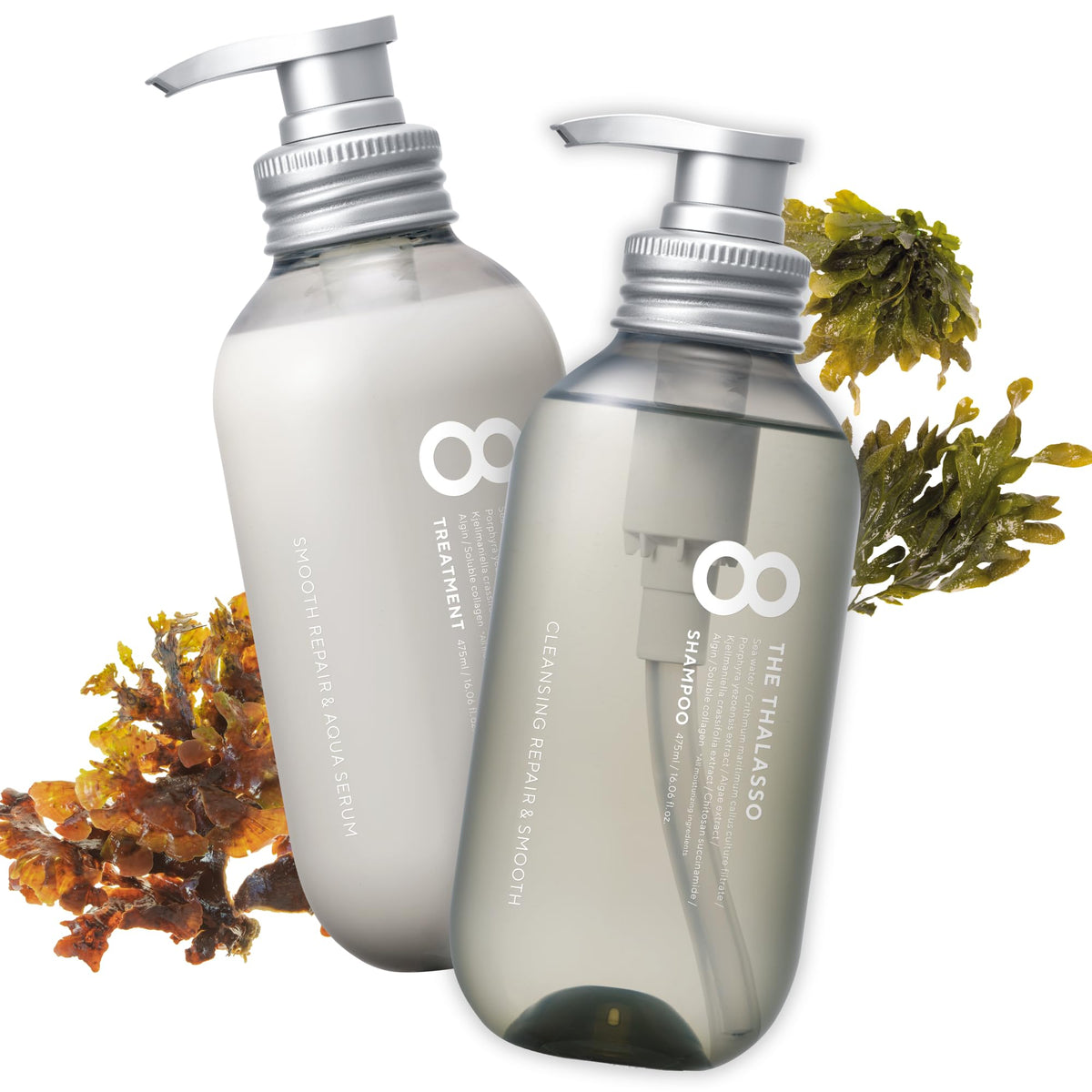 Eight the Thalasso detangling shampoo bottle for daily use, promoting smoother hair.