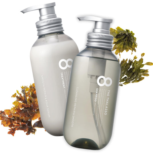Eight the Thalasso detangling shampoo bottle for daily use, promoting smoother hair.