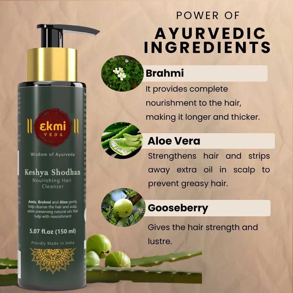 EKMIVEDA Bhringraj Amla herbs closeup suggests nourishing scalp care.