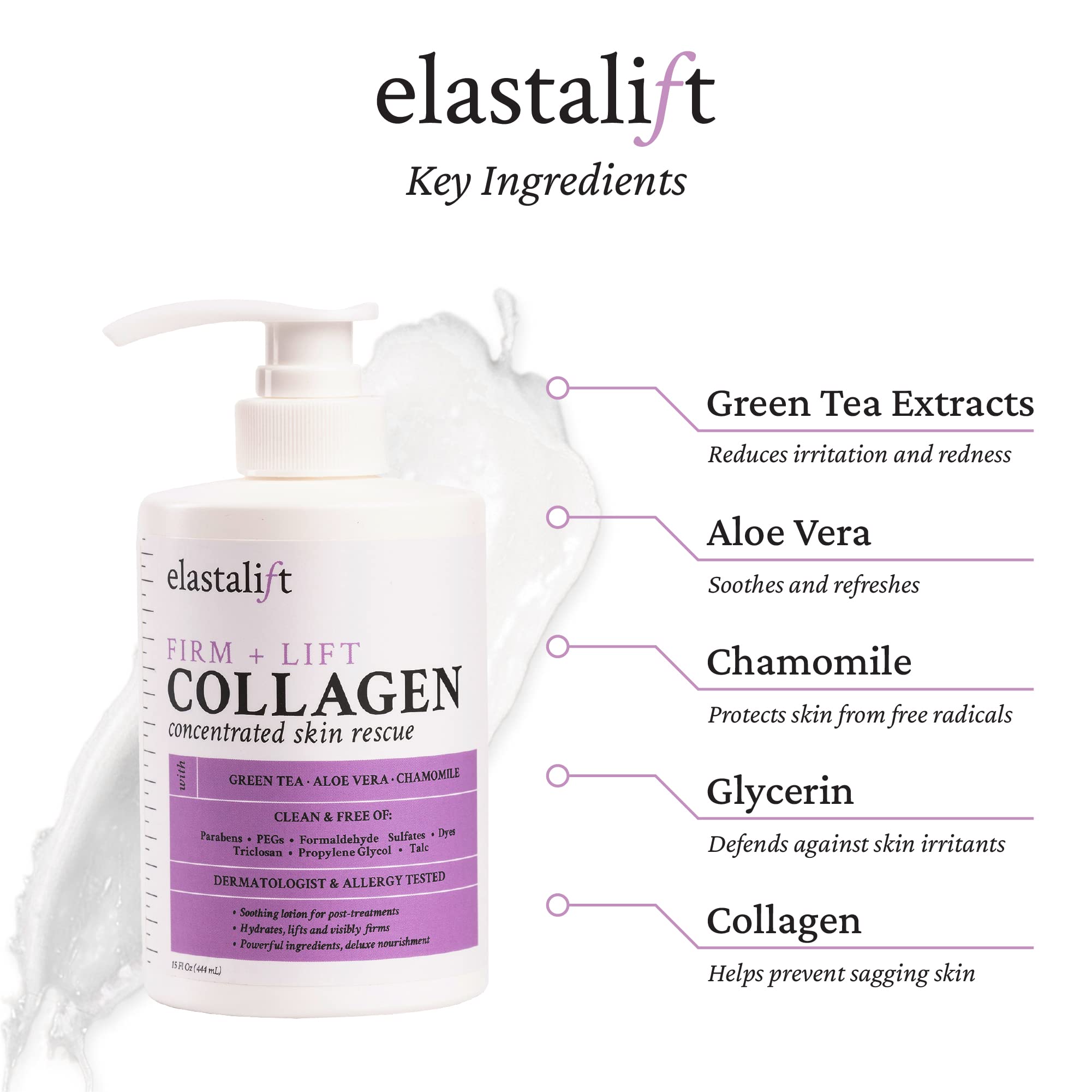 Elastalift fragrance-free collagen cream application demonstrates quick-absorbing hydration for daily use.