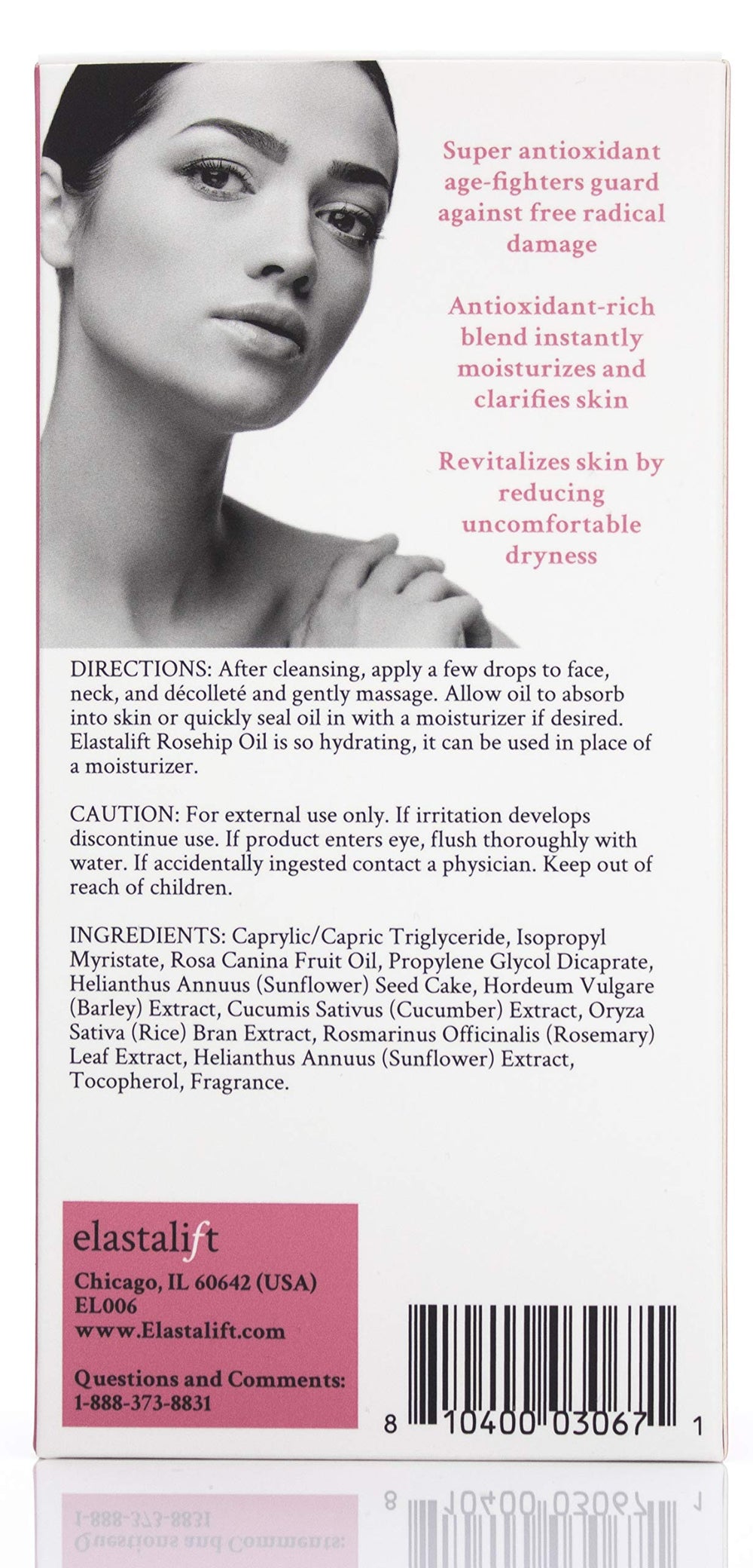 Elastalift rosehip oil being applied to skin in routine for nourishment