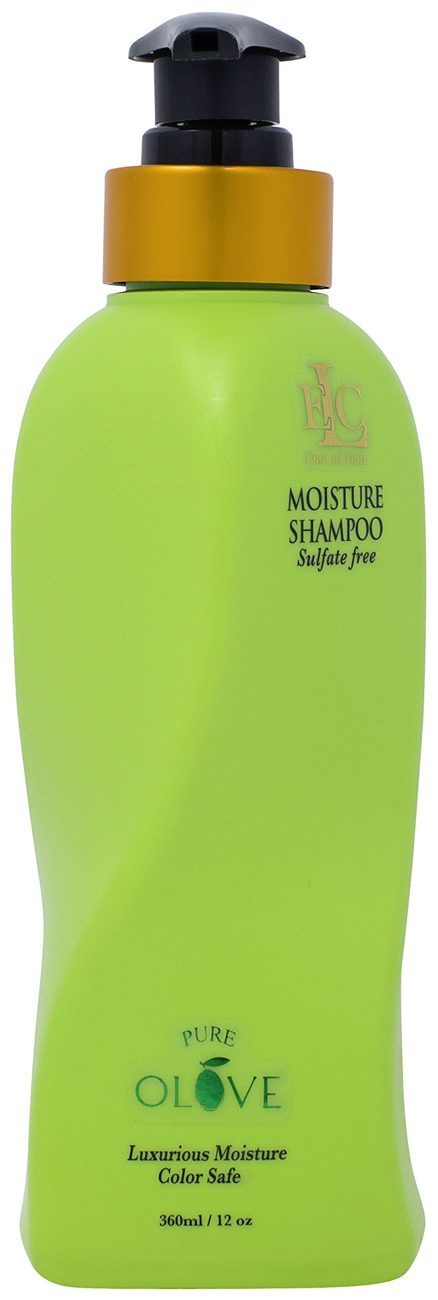 Label close-up of ELC Dao of Hair Pure Olove Shampoo highlights botanical hydration