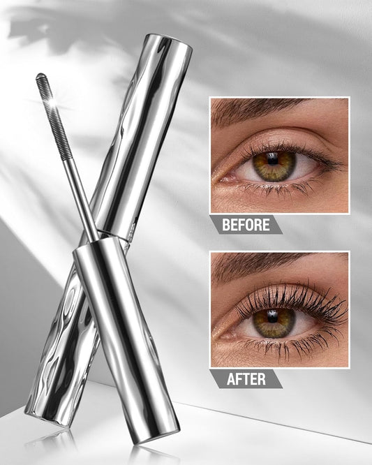 ELECANE Iron Wand Mascara close-up shows precise application and lash separation.