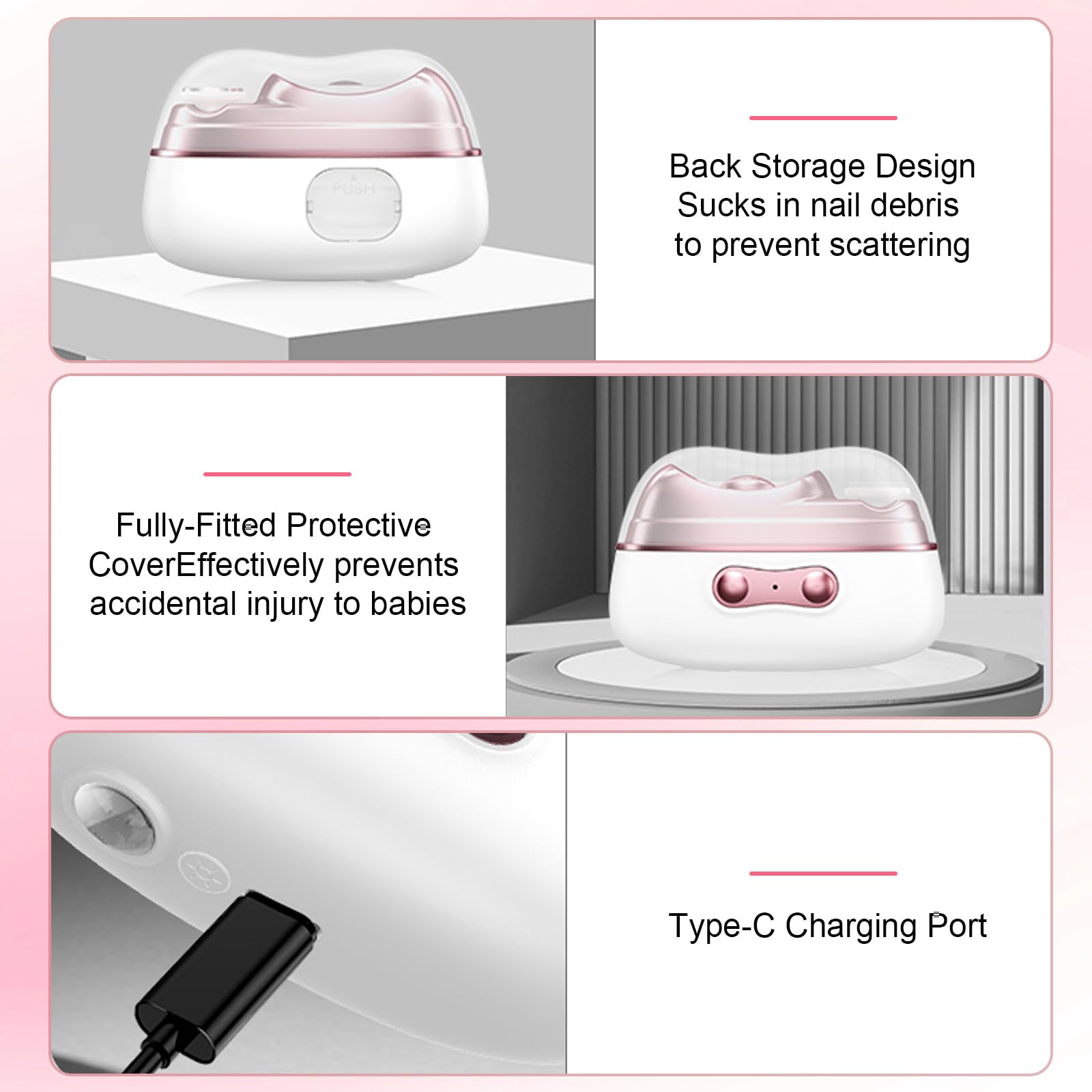 Electric Nail Clipper 4in1 front LED illuminates nails for safe trimming