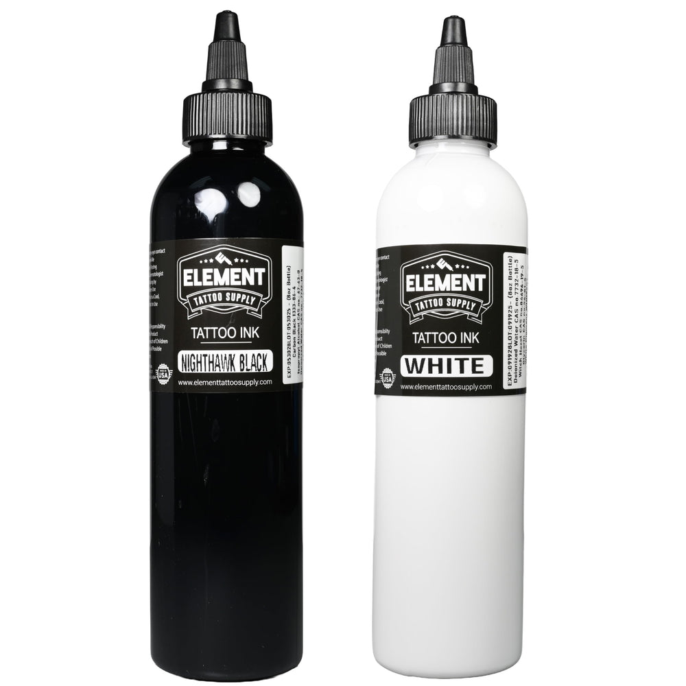 Element Tattoo Supply black ink 8oz bottle for bold outlines and rich shading