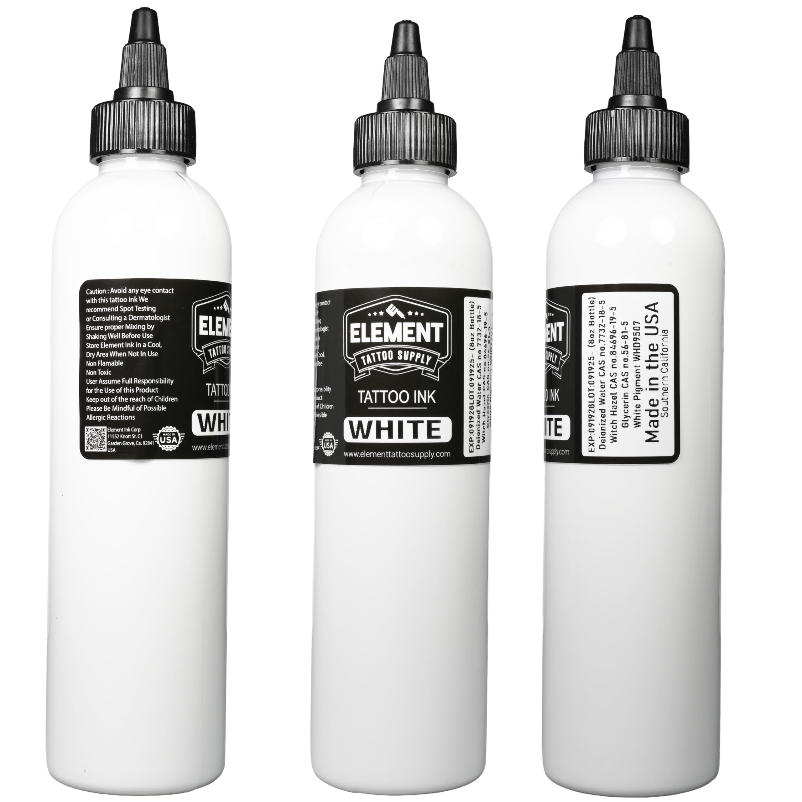 Element Tattoo Supply black ink close-up bottle showing consistency for outlines