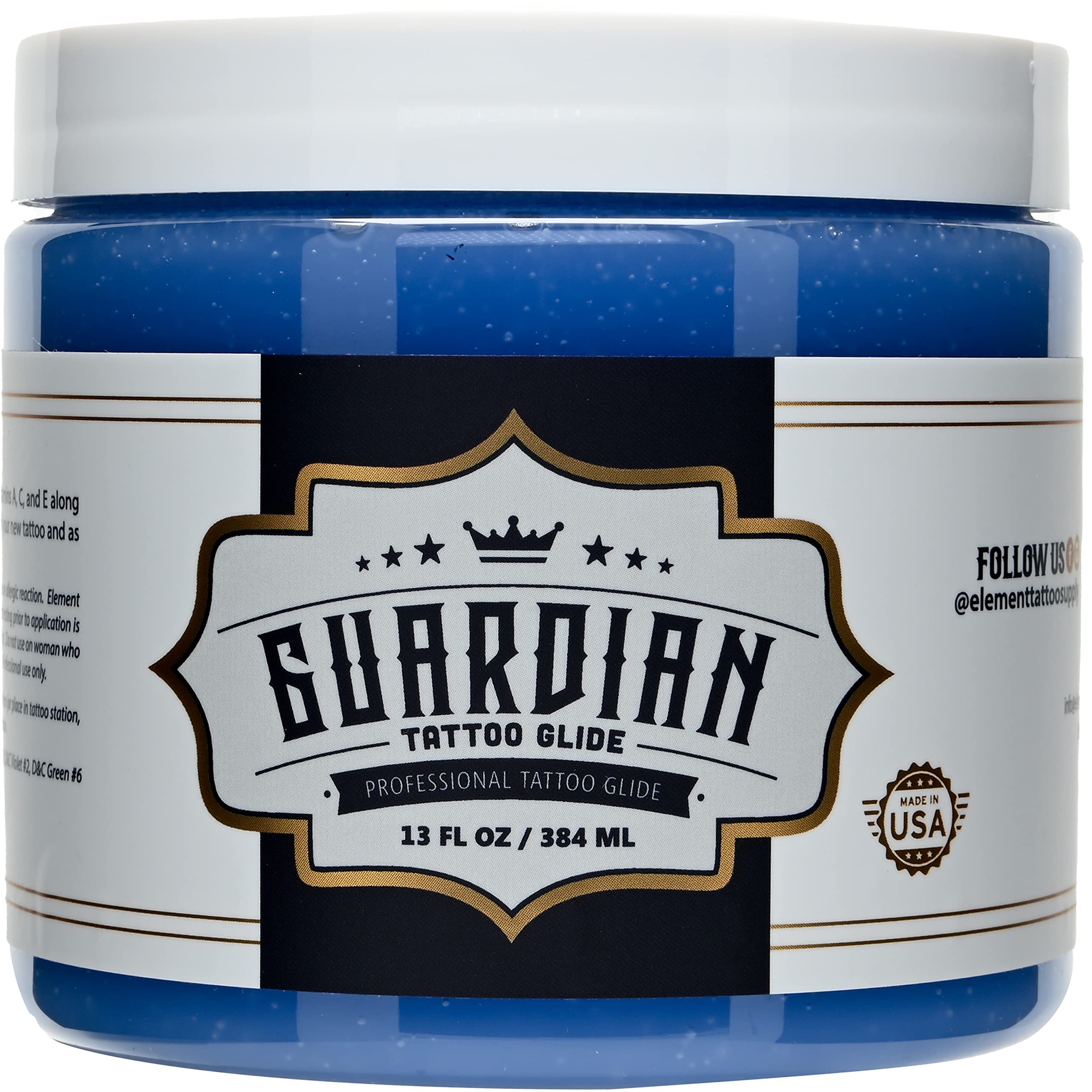 Element Tattoo Supply Guardian Tattoo Glide Gel bottle with label for precise during-tattoo guidance