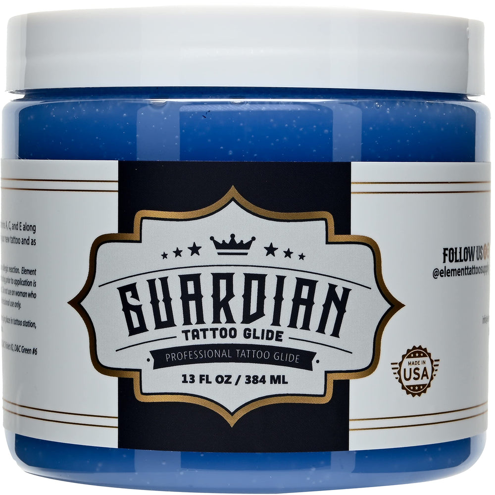 Element Tattoo Supply Guardian Tattoo Glide Gel bottle with label for precise during-tattoo guidance