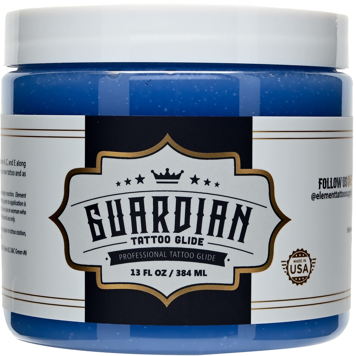 Element Tattoo Supply Guardian Tattoo Glide Gel bottle with label for precise during-tattoo guidance