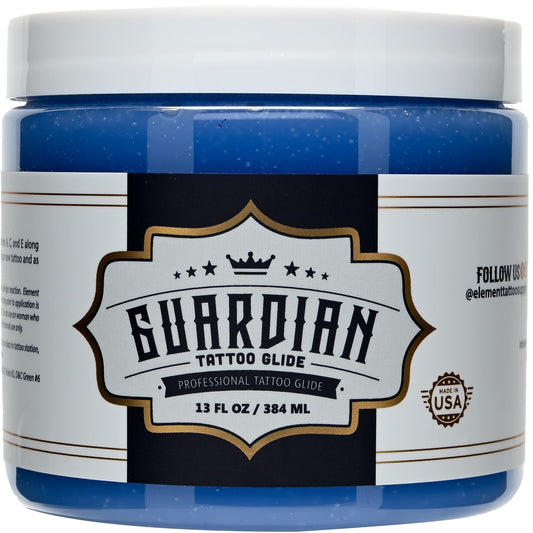 Element Tattoo Supply Guardian Tattoo Glide Gel bottle with label for precise during-tattoo guidance