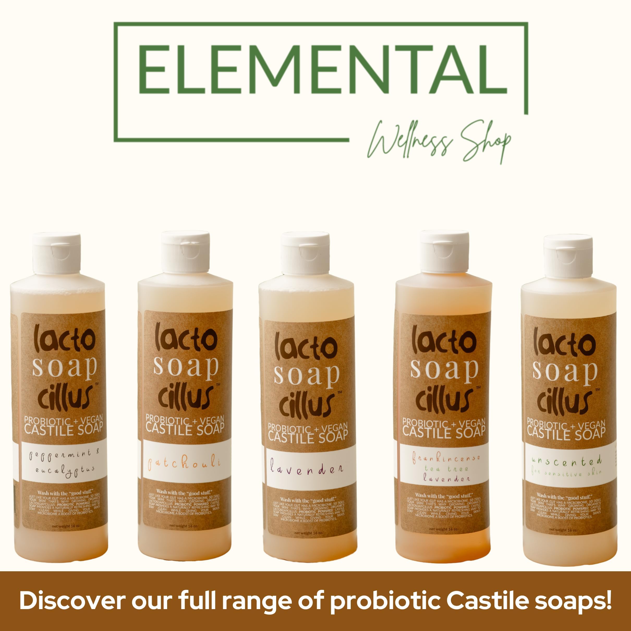 Elemental Wellness sixteen oz eco-friendly packaging emphasizes sustainability and easy storage
