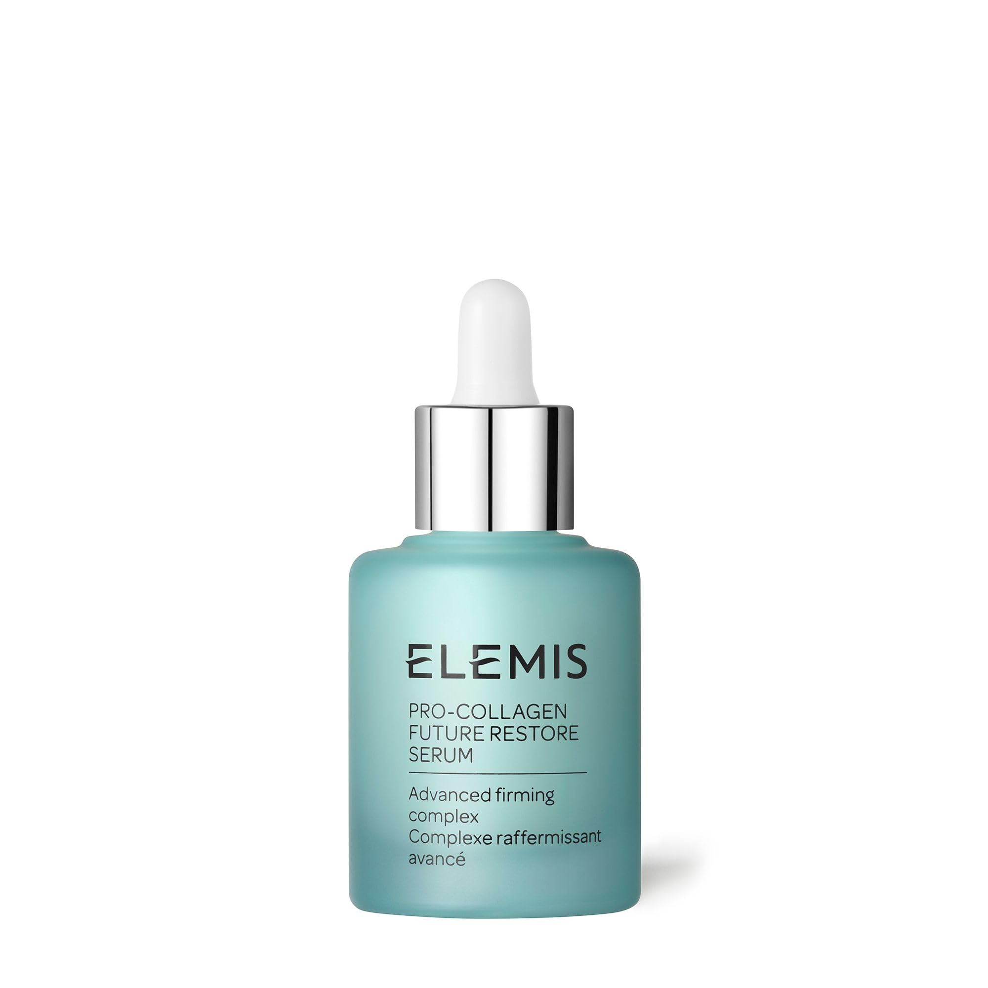 Elemis Pro-Collagen Future Restore Serum bottle promoting firmer, smoother skin.