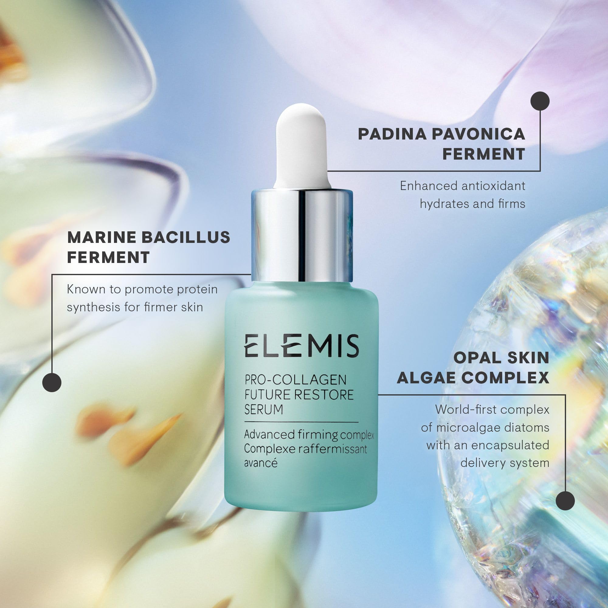 Elemis morning routine featuring Future Restore serum for smoother skin.