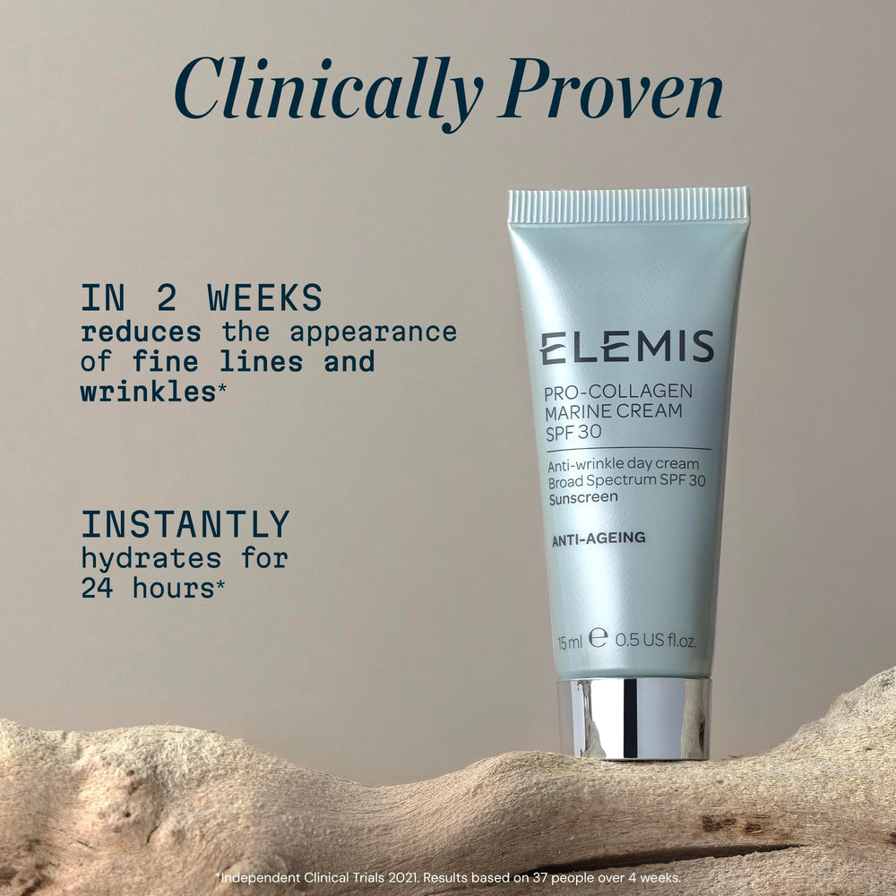 Elemis Pro-Collagen Marine Cream SPF 30 close-up texture shows gel-cream finish.