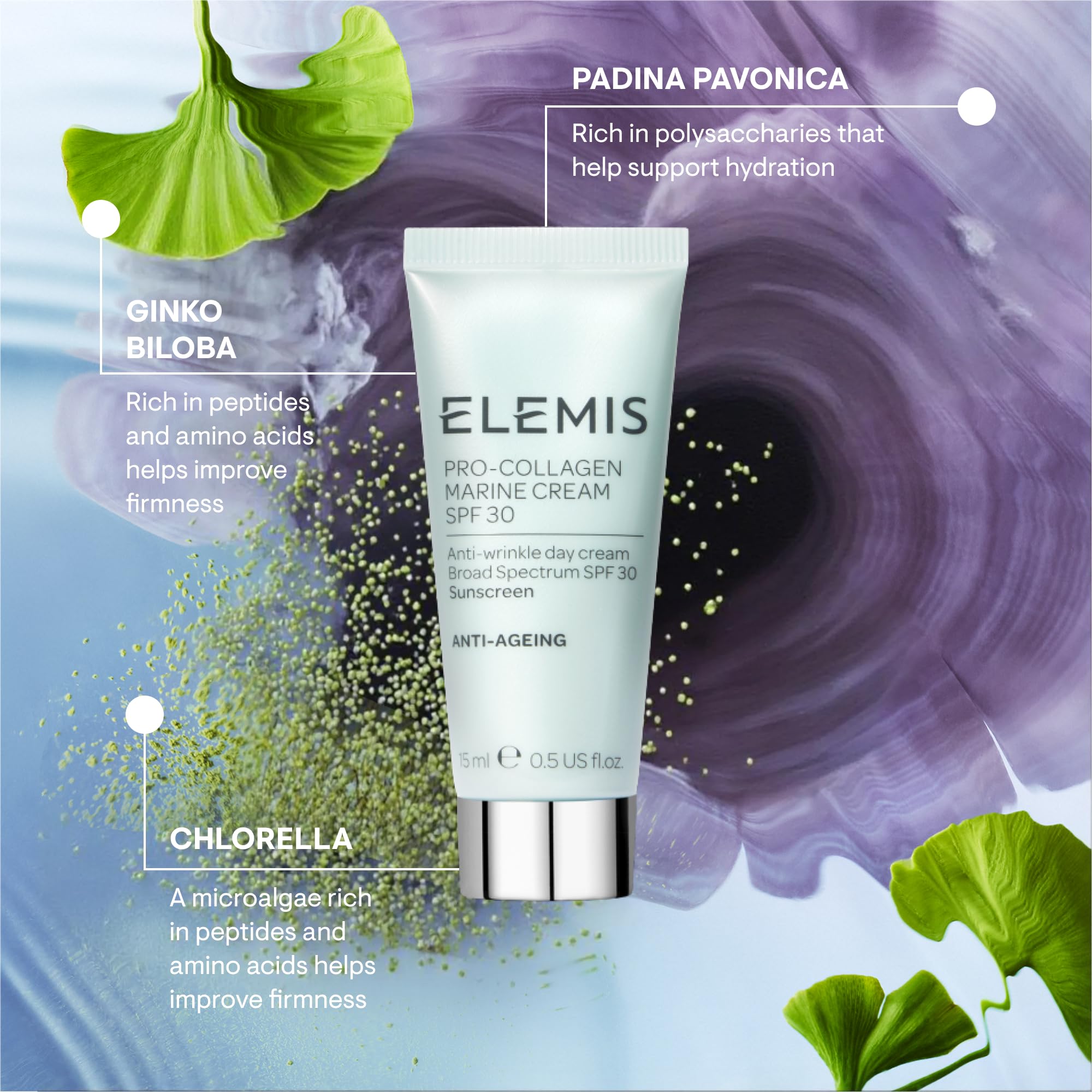 Elemis Pro-Collagen Marine Cream SPF 30 travel-size packaging ready to go.