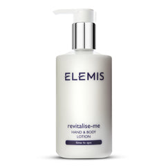 Elemis Revitalise-Me hand-body lotion packshot showing a glossy bottle for silky skin.