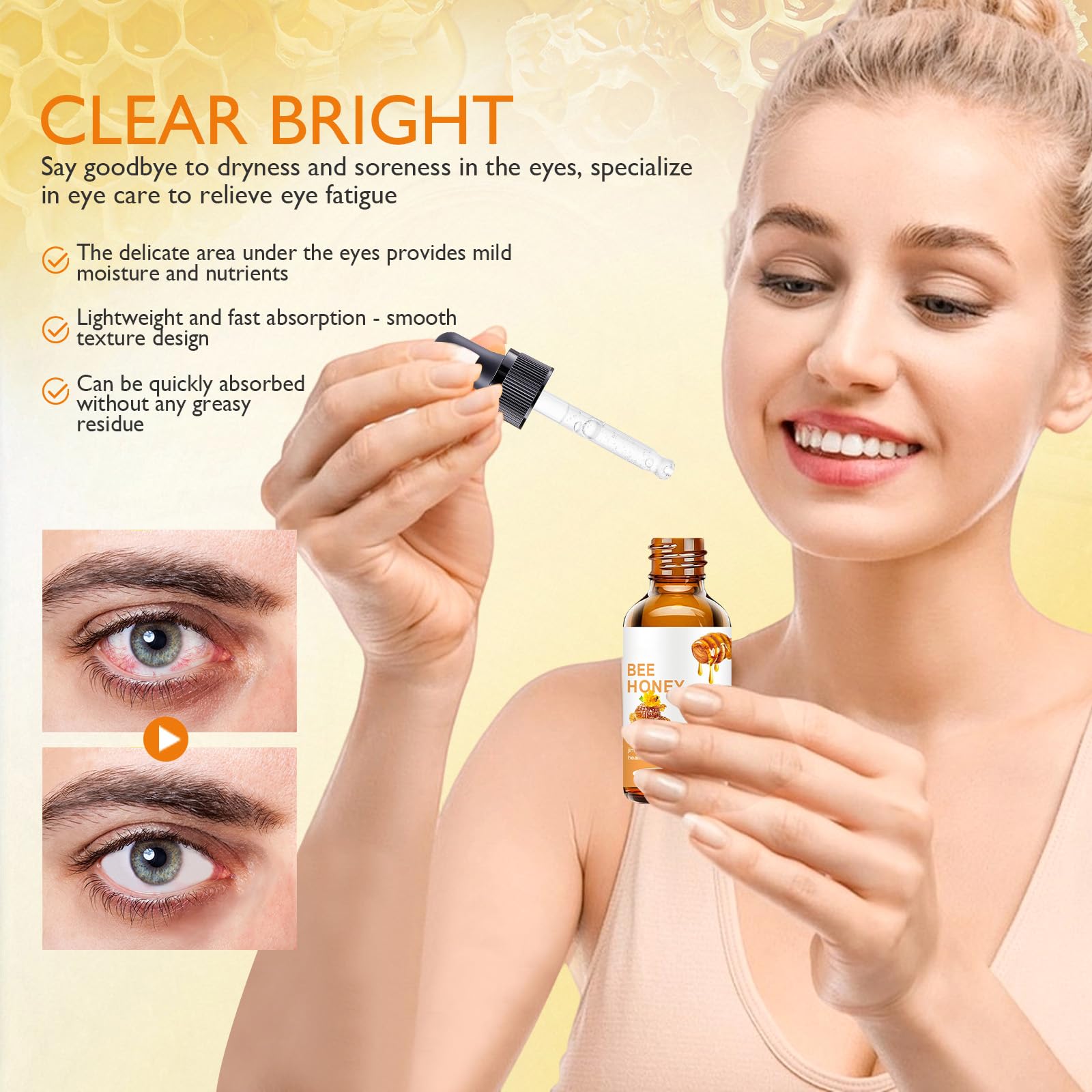 Elesysy Honey Eye Care texture closeup reveals lightweight, non-greasy formula.