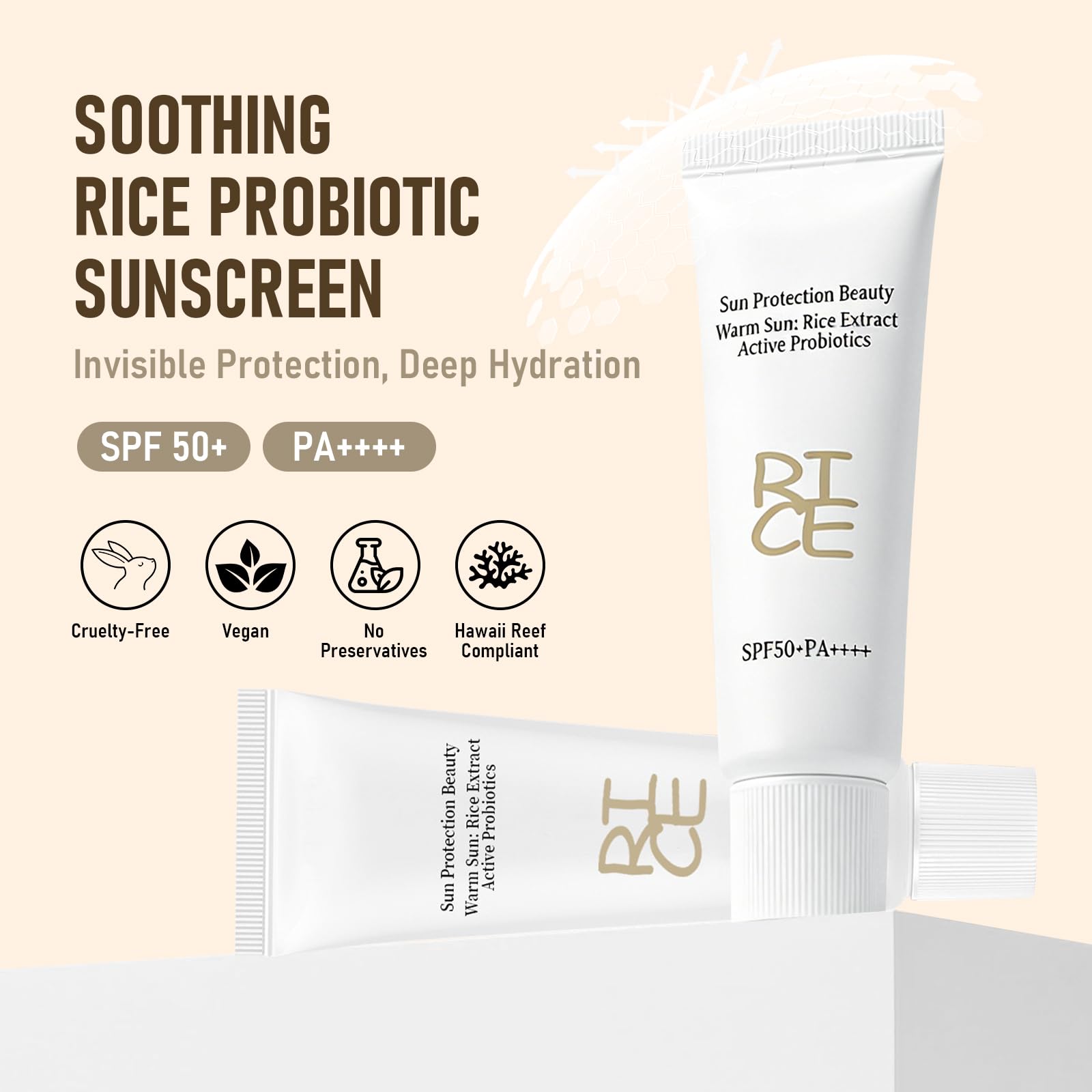 Two-pack display of Elesysy Relief Sun SPF50+ sunscreen