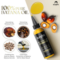 Elevate Batana Oil nourishes and protects damaged hair fibers.