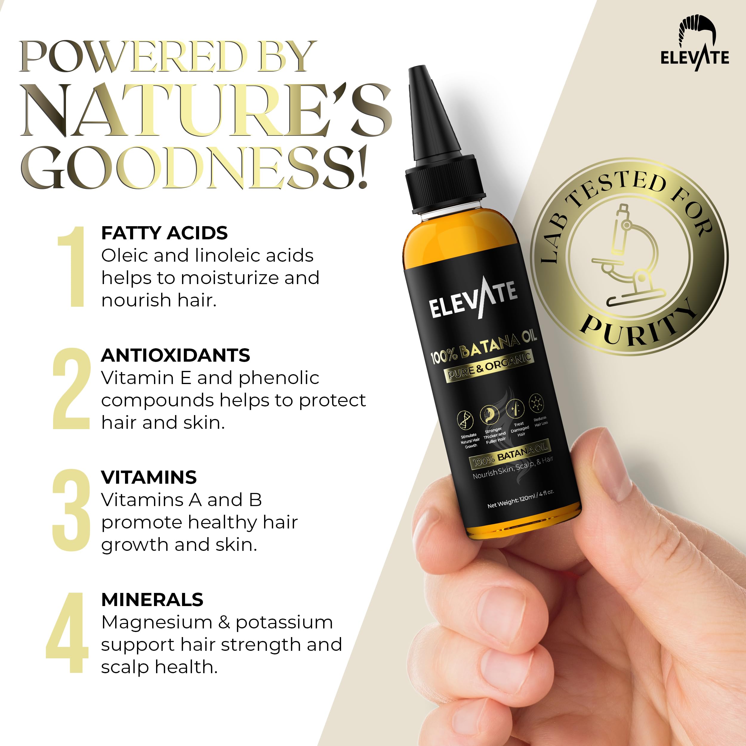 Elevate Batana Oil scalp-massage application demonstrates quick absorption.