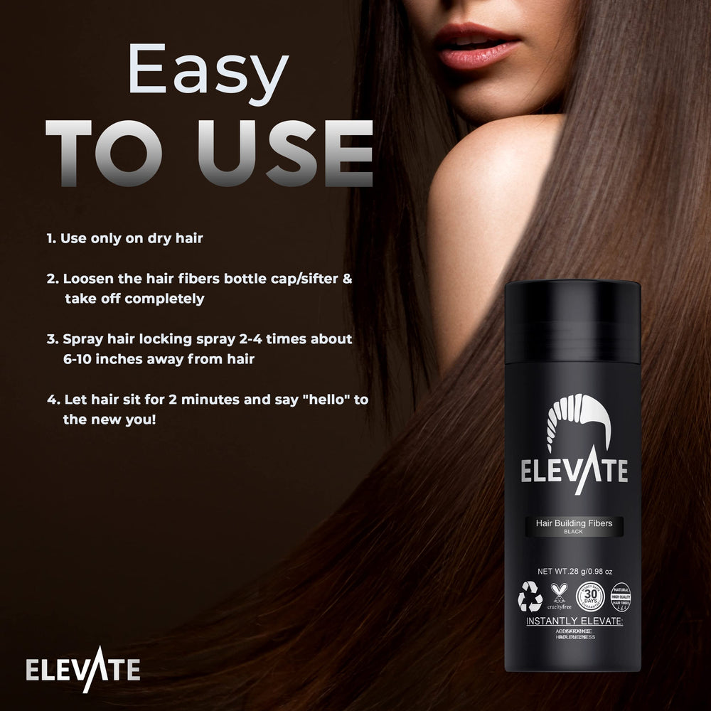 Elevate Hair Fibers provide instant coverage and a confident look.