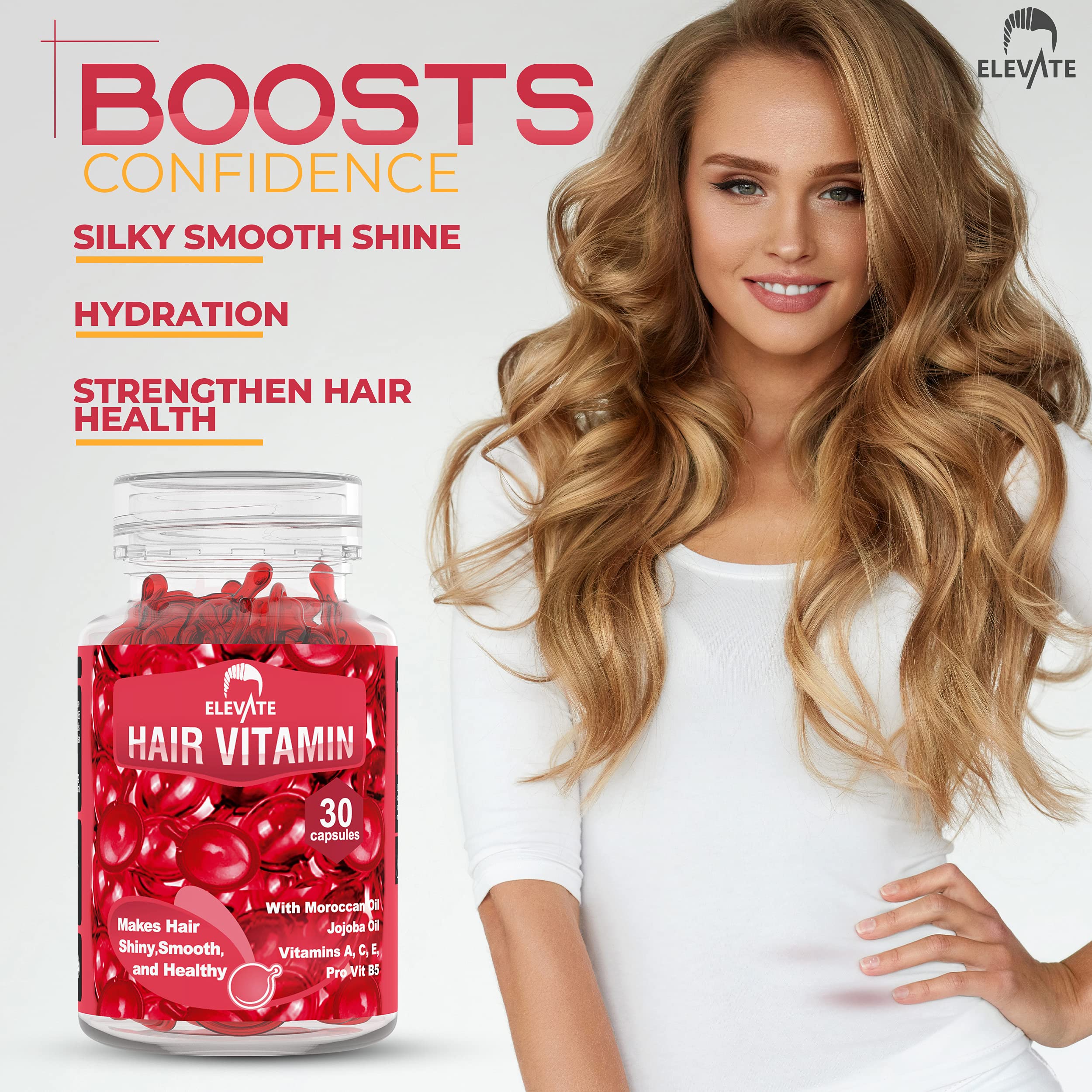 Elevate Hair Treatment Serum Capsules bottle on display for daily use