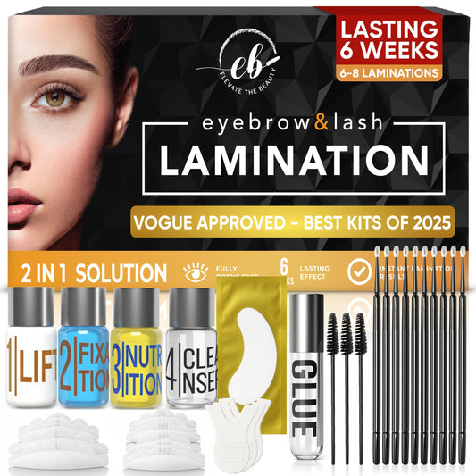 Elevate the Beauty eyebrow lamination kit packaging showcases professional at-home results