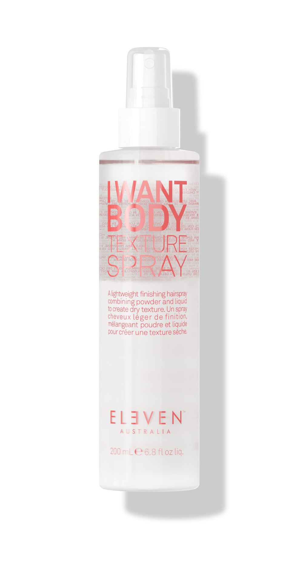 ELEVEN AUSTRALIA I Want Body Texture Spray bottle close-up showing texture and volume potential.