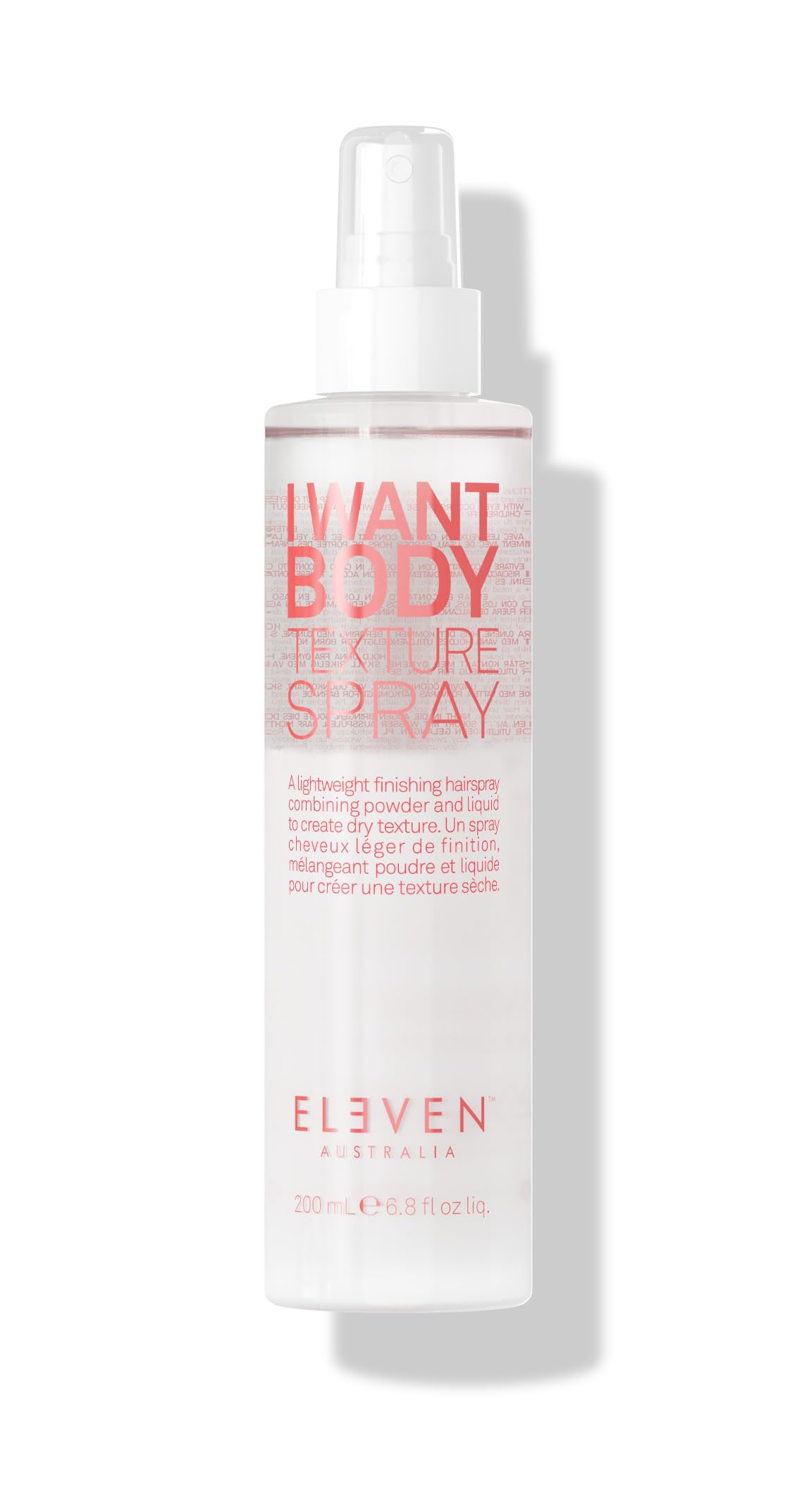 ELEVEN AUSTRALIA I Want Body Texture Spray bottle close-up showing texture and volume potential.