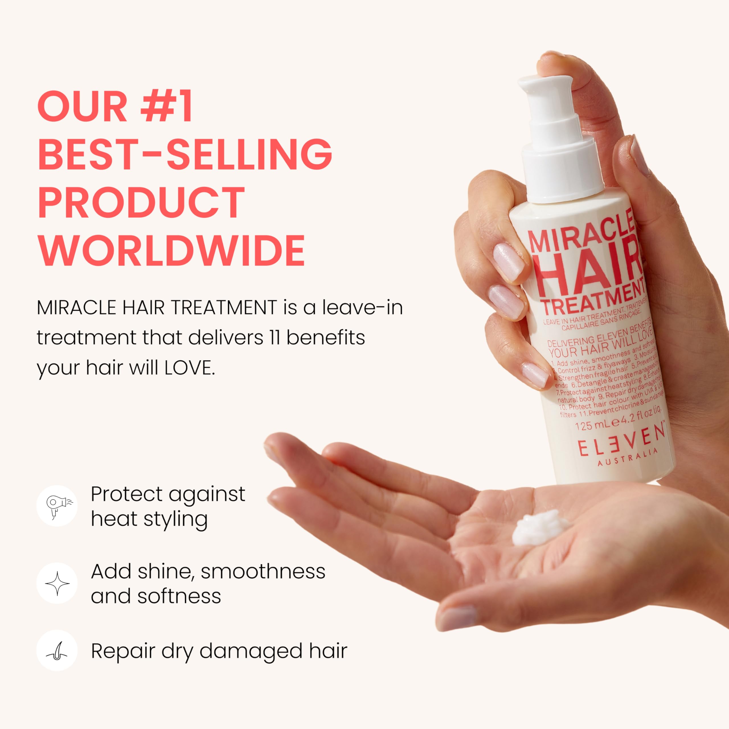ELEVEN AUSTRALIA Miracle Leave In bottle shine for silky hair texture