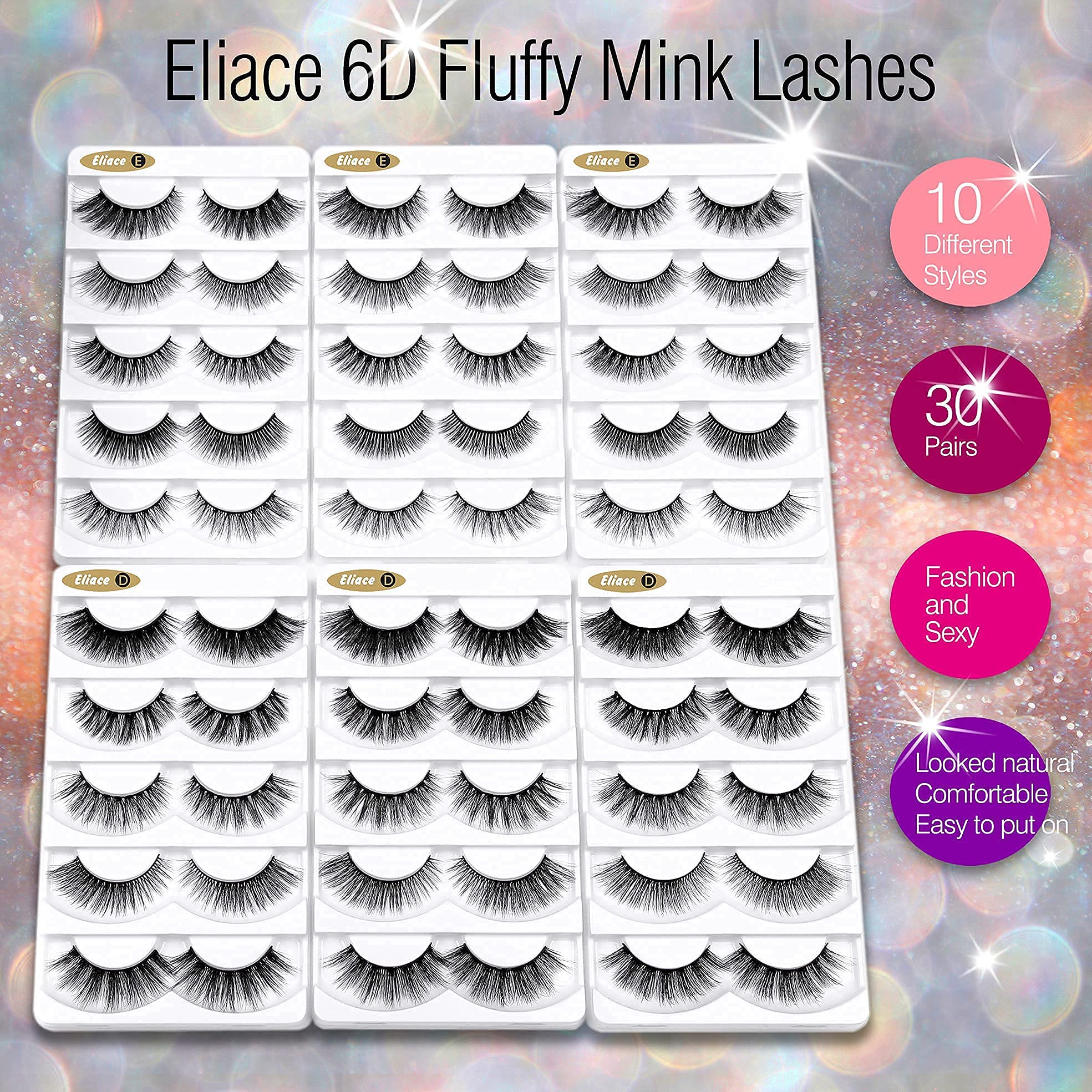 Eliace 30 pairs mink lashes pack for versatile styling options.