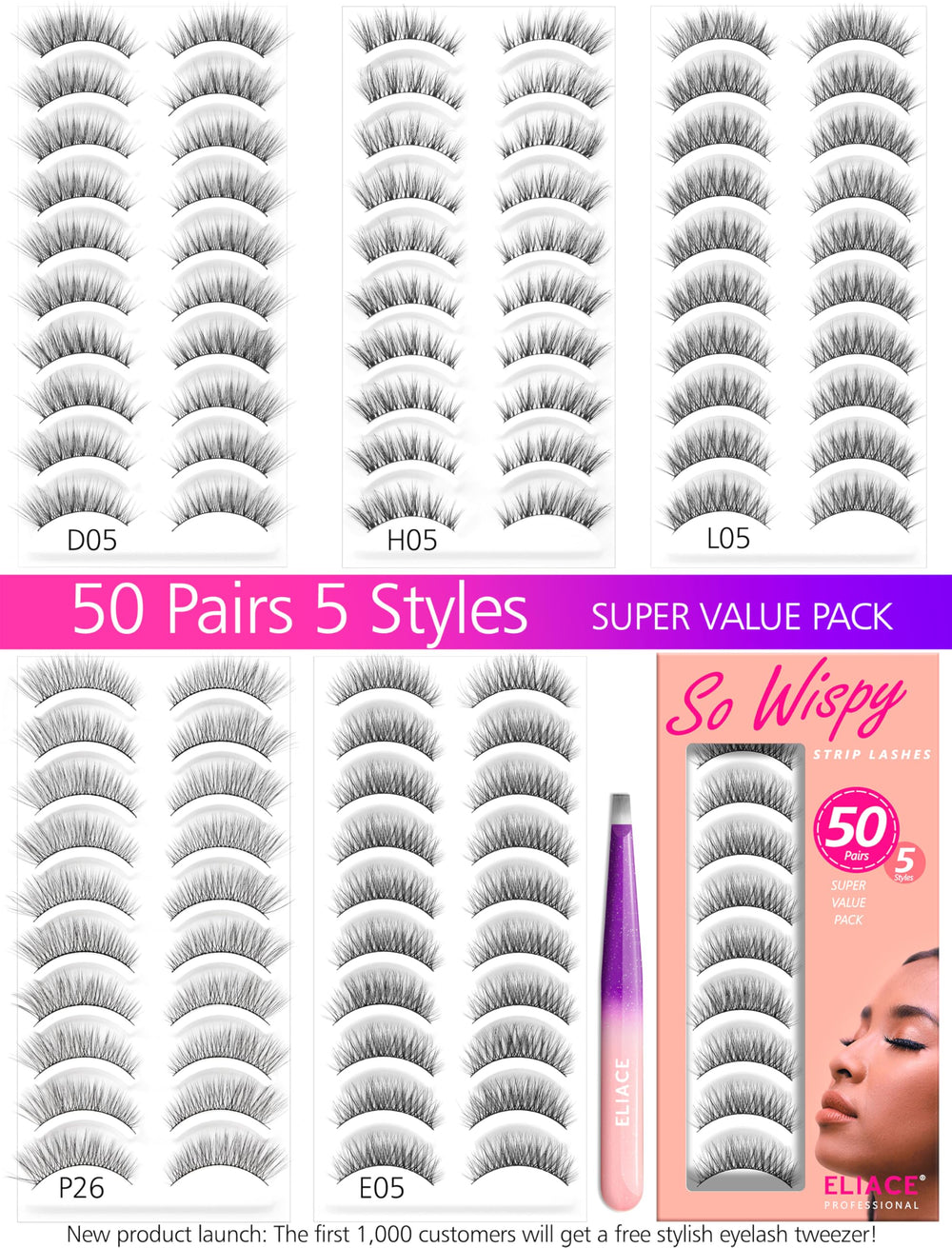 Eliace wispy lashes provide soft volume for a natural daytime look