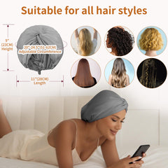 ELIO grey bonnet fits all hair types for night-time care.