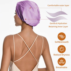 ELIO luxurious night cap adds elegance for bedtime and lounging while protecting hair.