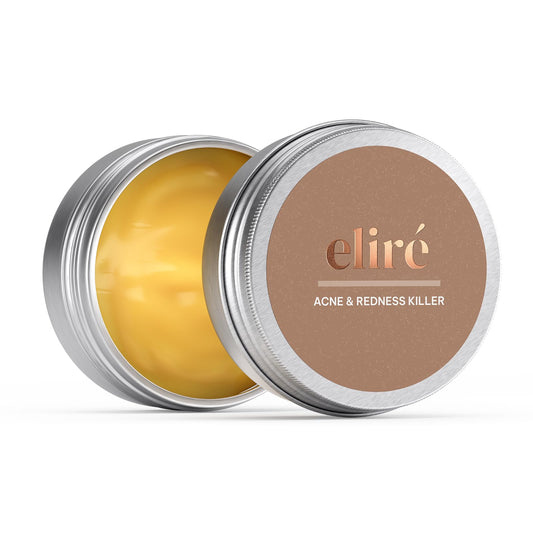 Eliré Clear Skin Balm bottle close-up for overnight blemish repair.