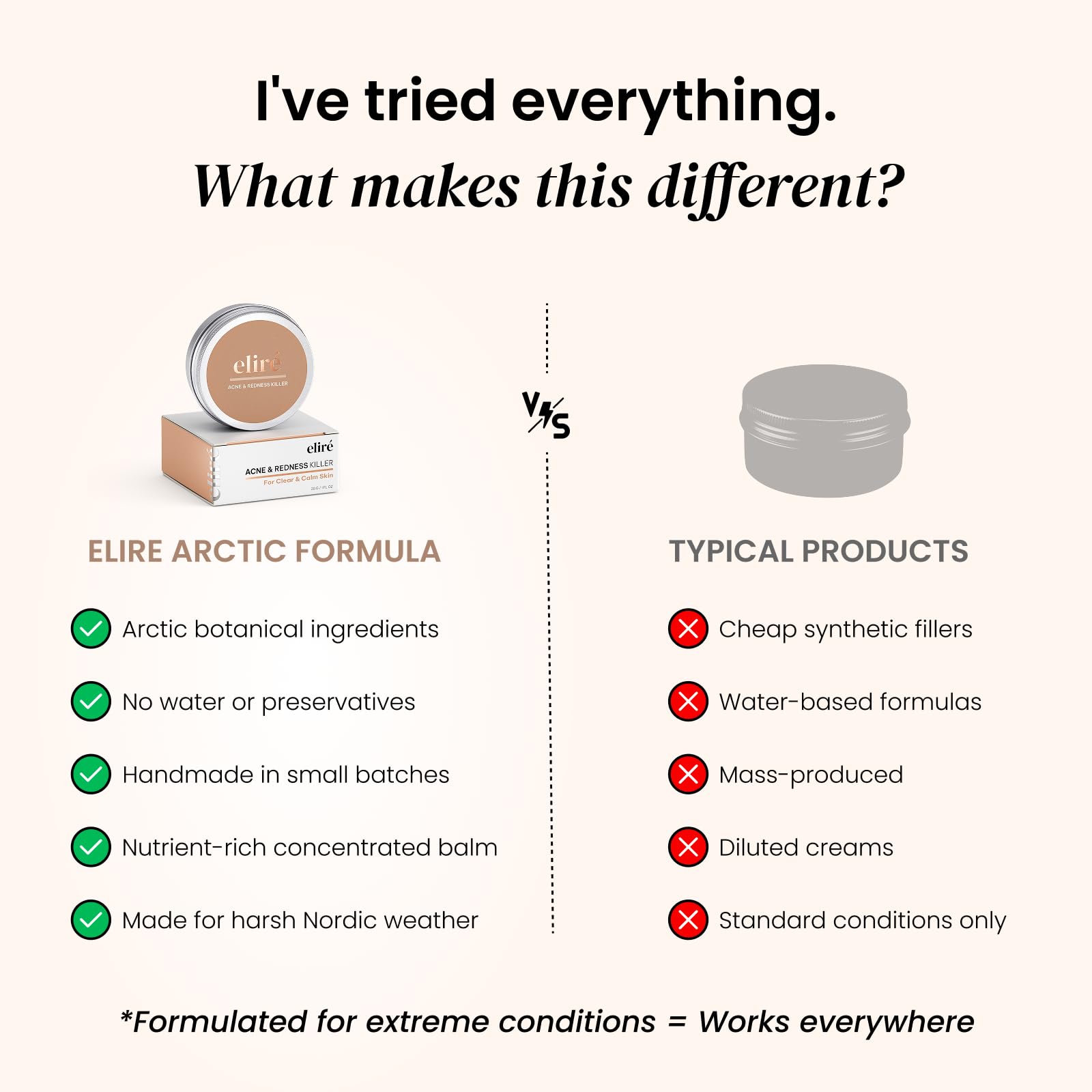 Eliré Clear Skin Balm jar label focuses on product benefits and use.