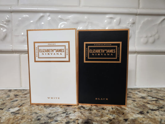 Elizabeth and James Nirvana for Her mini vials shown, ideal for testing moods and layering.