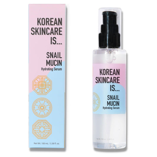 Elizabeth Mott Korean Snail Mucin Serum bottle with pump for deep hydration and smooth skin.