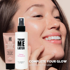 Elizabeth Mott Thank Me Later lightweight glow primer on skin delivers hydration.