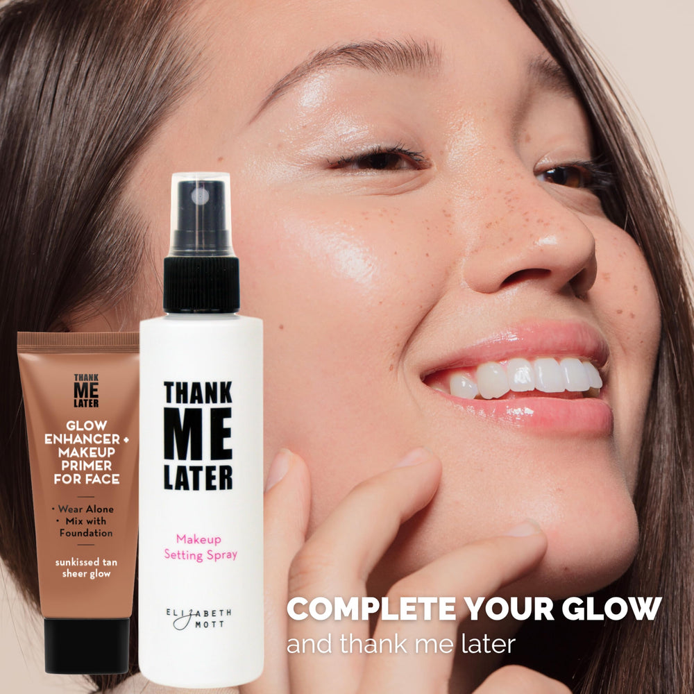 Elizabeth Mott Thank Me Later moisturizer with glow drops for bronzed hydration.