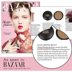 Elizabeth Mott Whatup Beaches Bronzer compact open shows vegan formula and packaging.