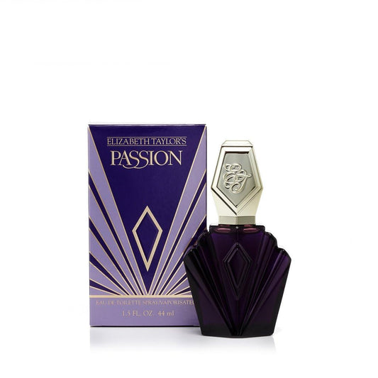 Elizabeth Taylor Passion bottle close-up, timeless oriental-floral evening scent.
