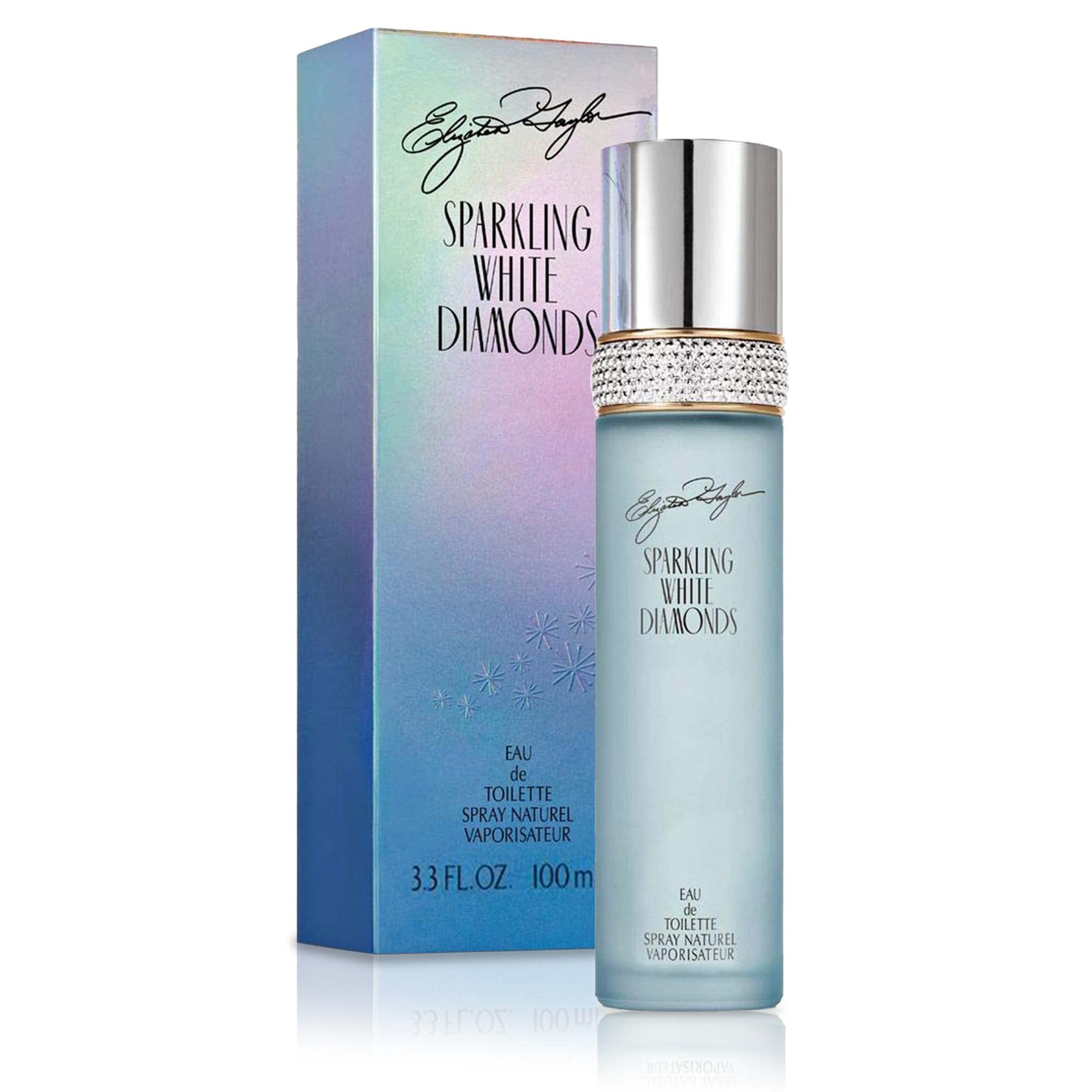Elizabeth Taylor Sparkling White Diamonds bottle front, ideal for romantic evenings with a long-lasting scent.