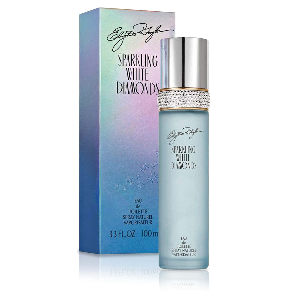 Elizabeth Taylor Sparkling White Diamonds bottle front, ideal for romantic evenings with a long-lasting scent.