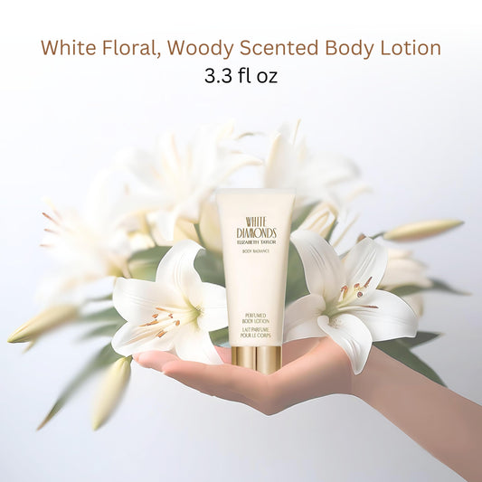 Close up of Elizabeth Taylor White Diamonds body lotion texture indicating quick absorption