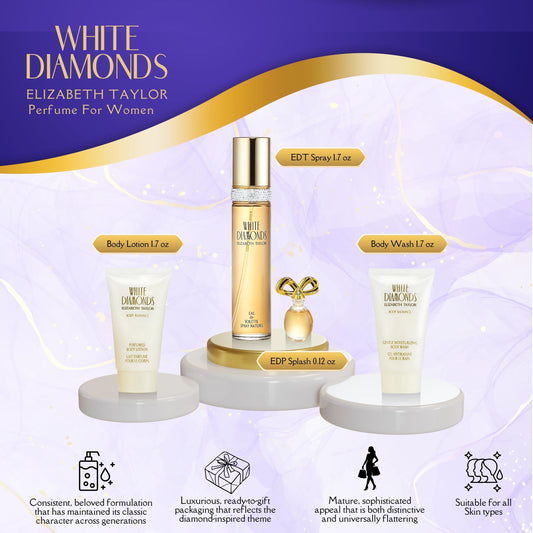 Elizabeth Taylor White Diamonds body lotion delivers luxurious hydration and a subtle floral scent.