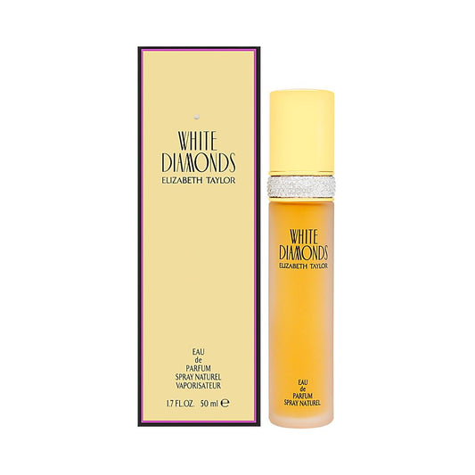 Elizabeth Taylor White Diamonds bottle—forward view, timeless fragrance for everyday elegance and special occasions.