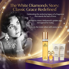 Elizabeth Taylor White Diamonds collection display showcases the four-piece set.